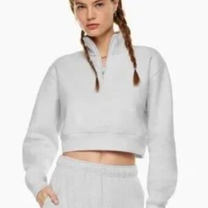 ARITZIA TNA Gray Cropped Quarter-Zip Sweatshirt